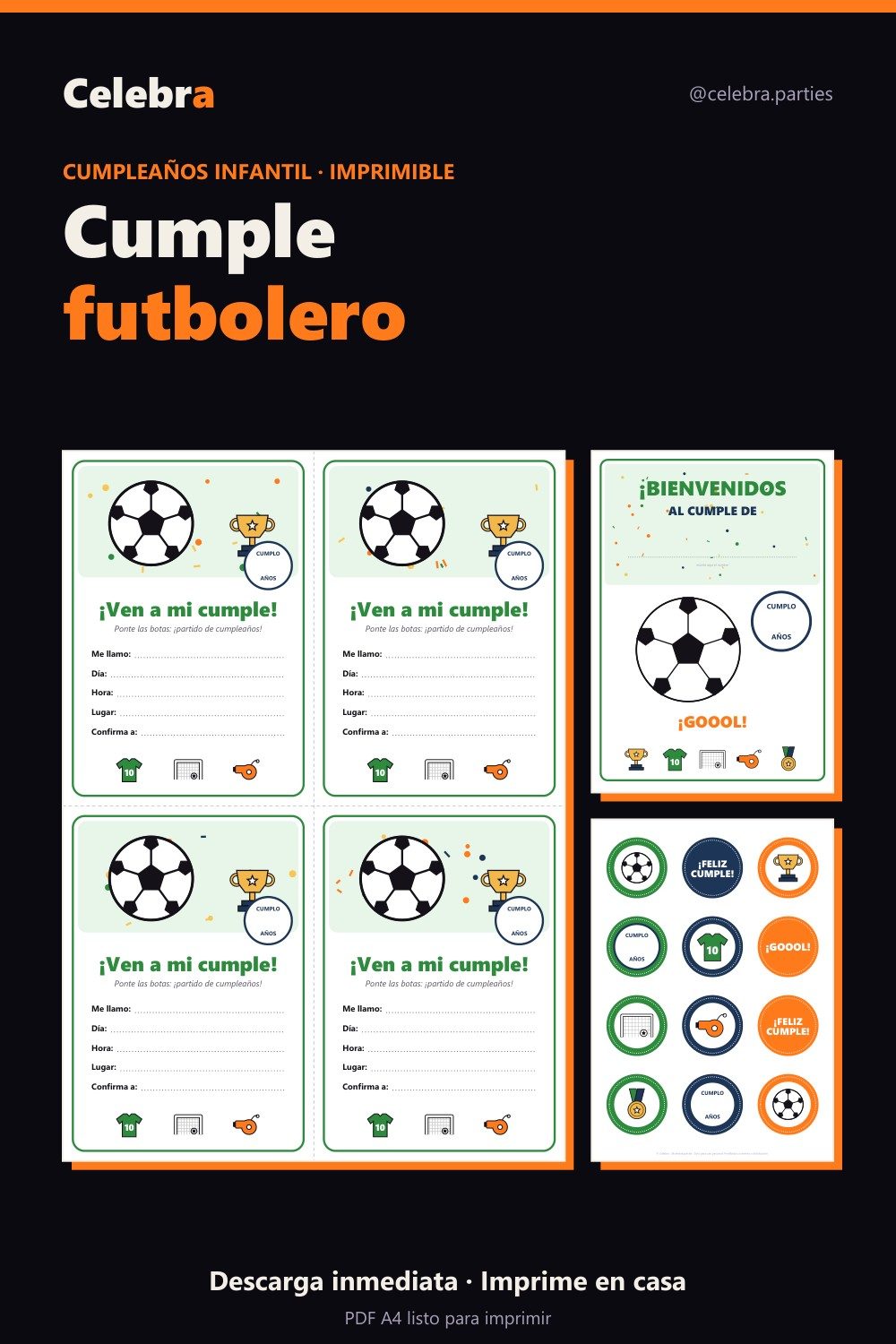 Pack de cumpleaños de fútbol para imprimir