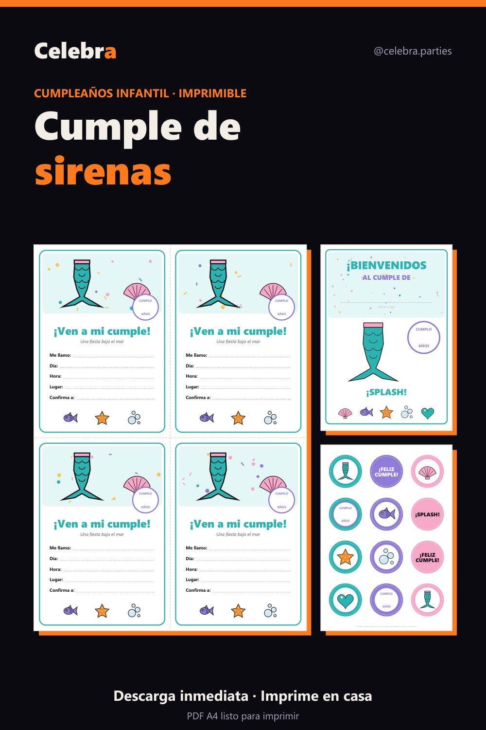 Pack de cumpleaños de sirenas para imprimir