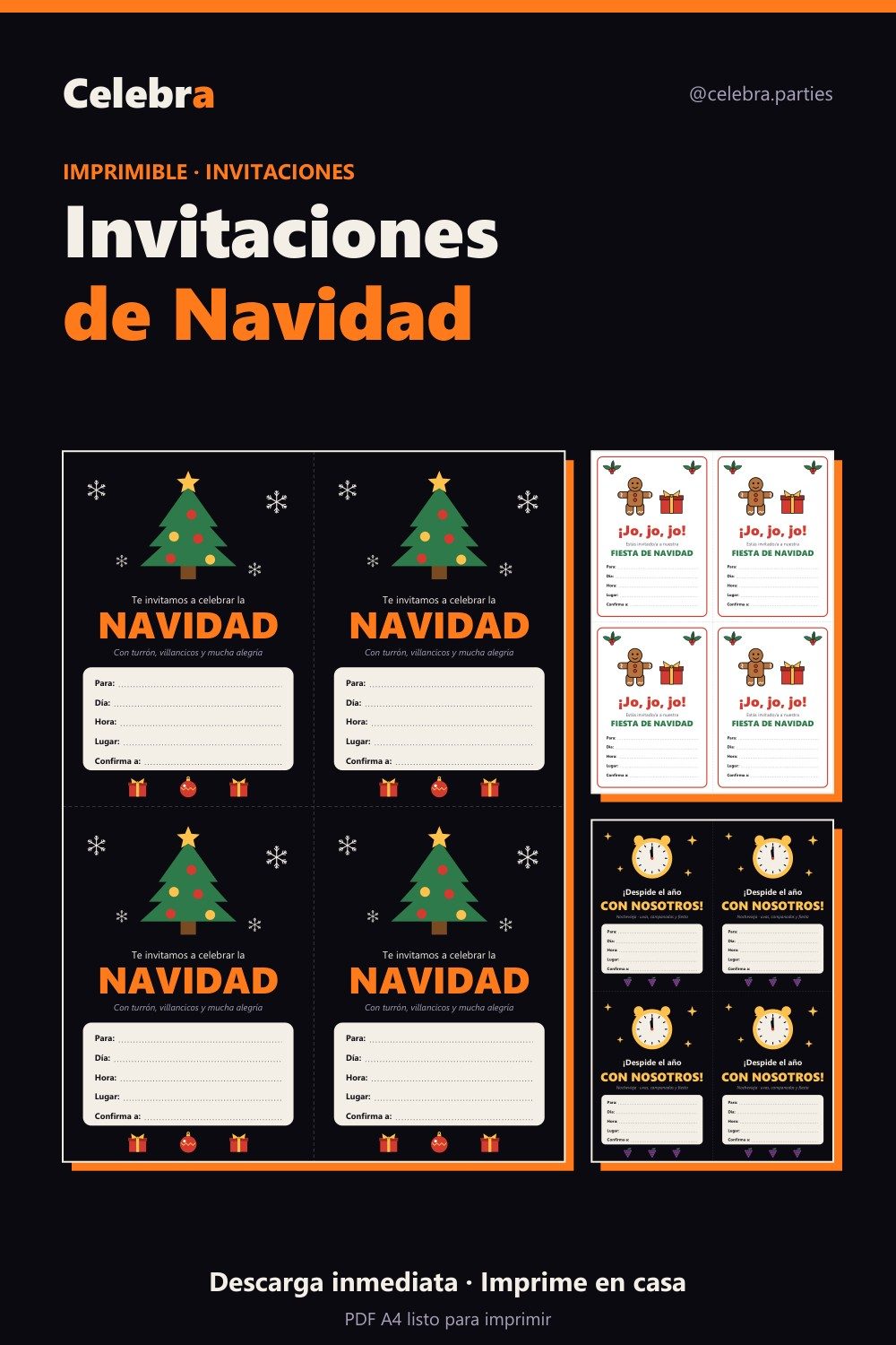 Invitaciones de Navidad y Nochevieja para imprimir