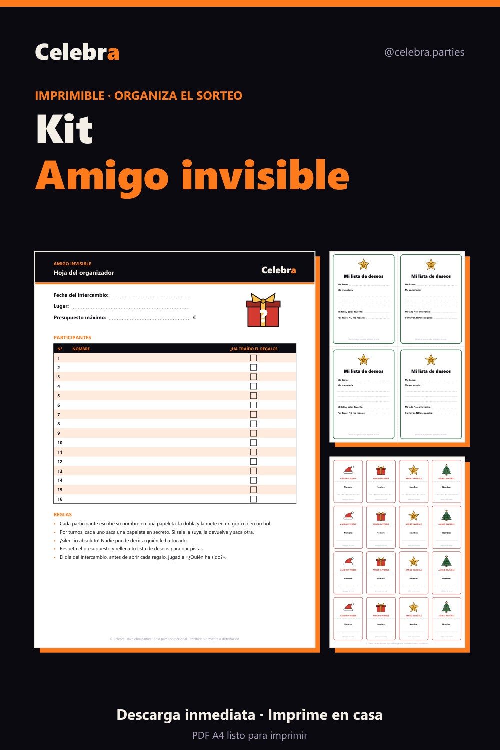 Kit del amigo invisible para imprimir