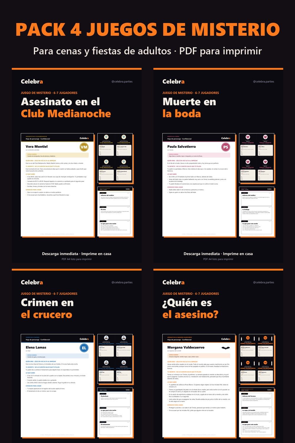 Pack 4 juegos de misterio para imprimir
