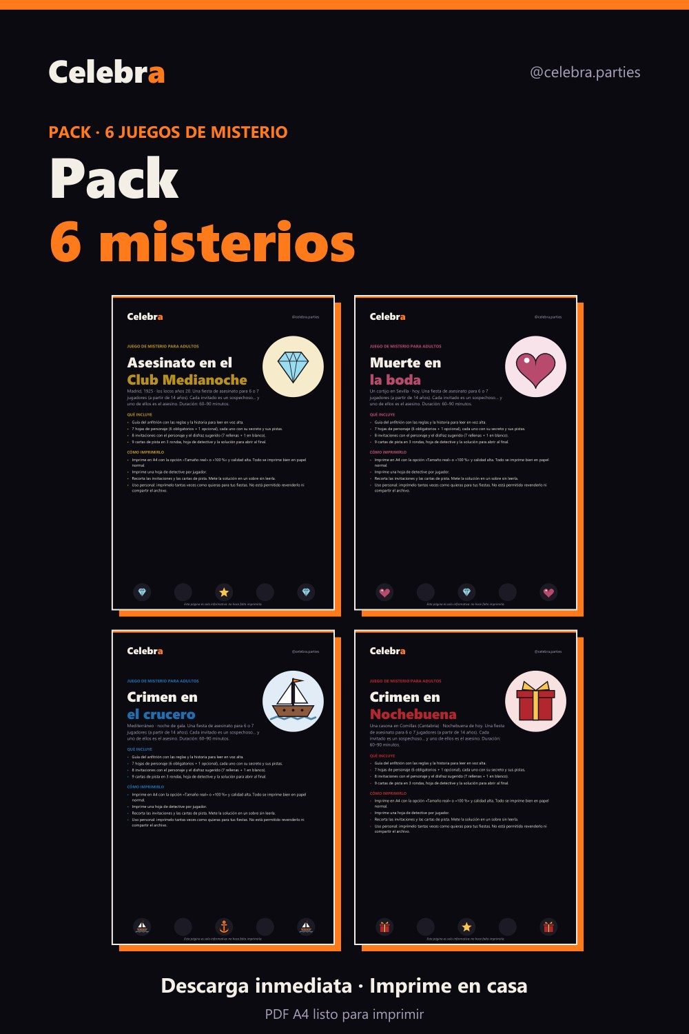 Pack 6 juegos de misterio para imprimir